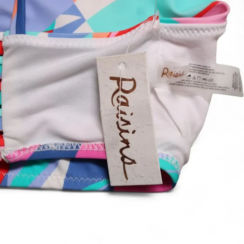 Raisins Kaori Square Neck Bikini Top Multicolor Strappy Back Swimwear Size XS